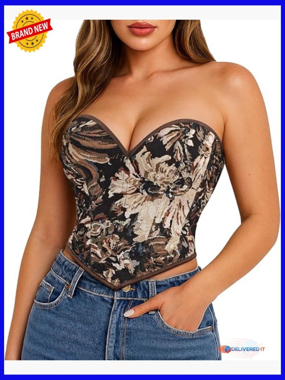 Vintage Floral Overbust Corset Crop Top Sexy Bustier Corset Women